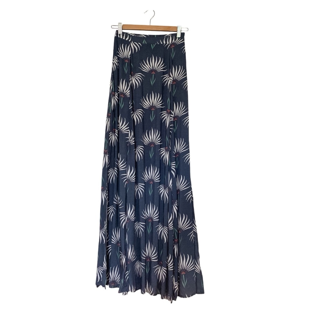 Lulu's Blue Floral Trancoso Side Slit Maxi Skirt XS